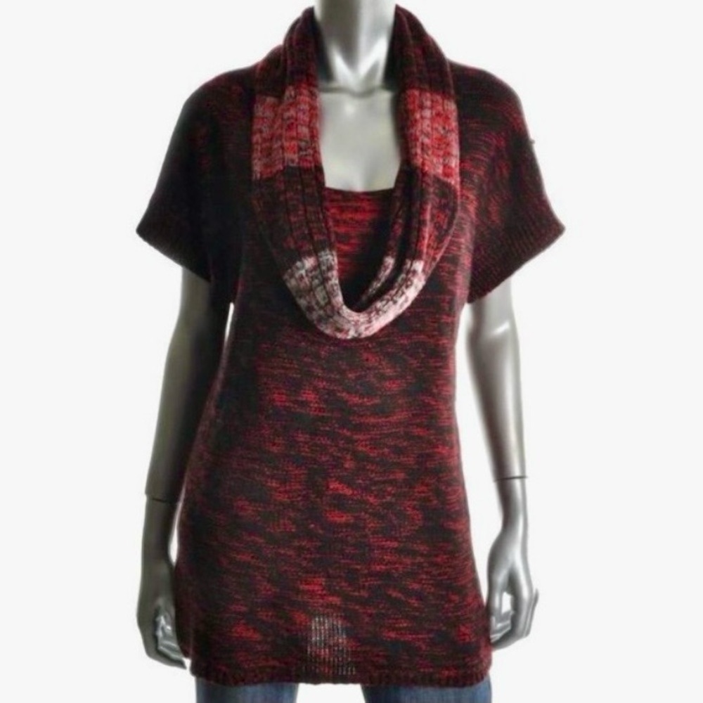 NWT $49 STYLE & CO Tunic Short Sleeve Sweater & Scarf Set MED